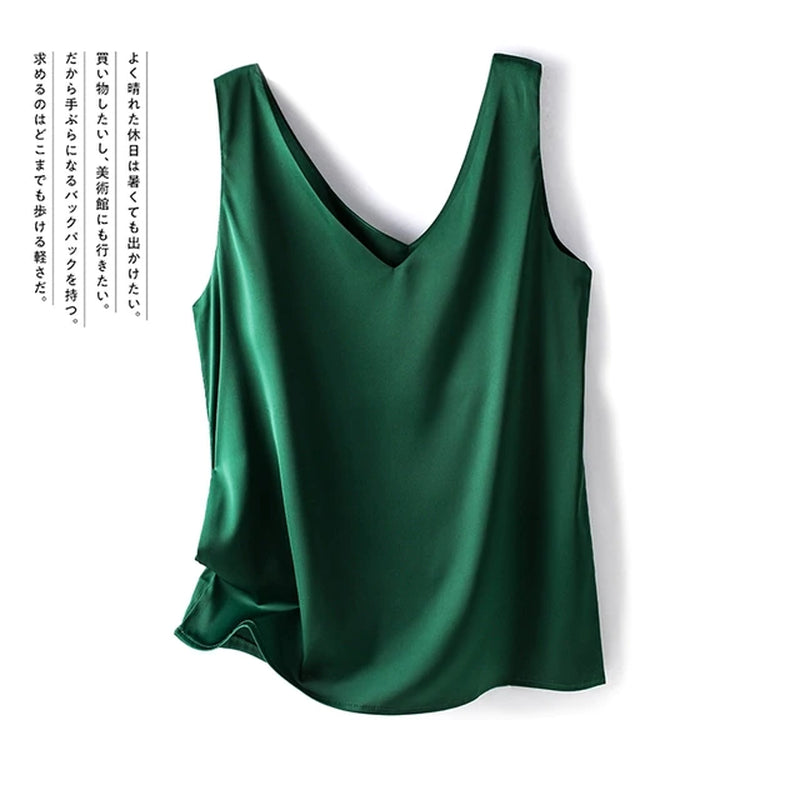 Ladies Silk Suspenders Solid Satin Vest Spring Autumn 2022 New Wild Pullover Tops Women Interior Front/Rear V-Neck Summer Thin