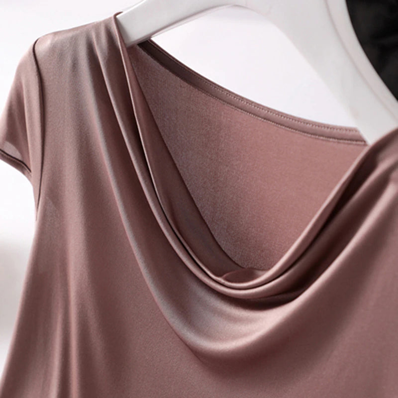 50% Natural Silk plus Size Modis Streetwear White T Shirt Women Camiseta Mujer Tshirt T-Shirt Tee Shirt Femme Tops Women Shirts